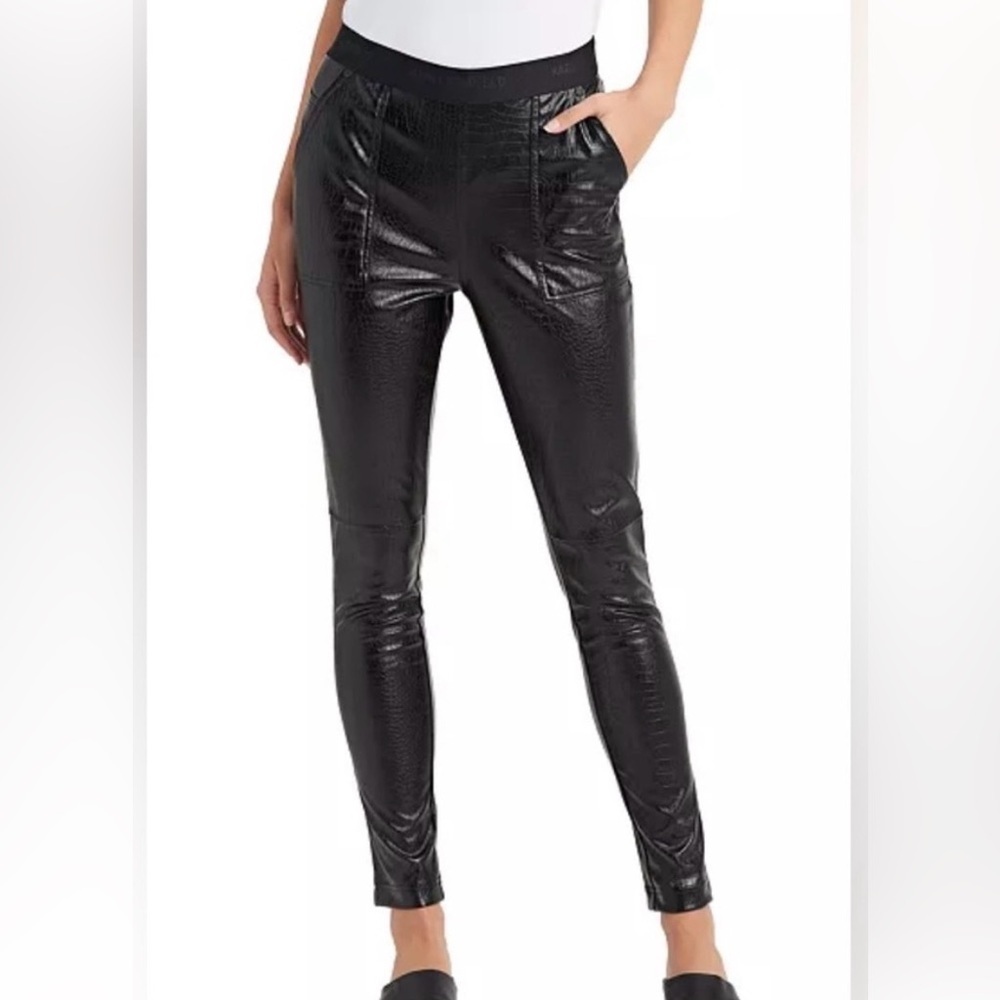 KARL LAGERFELD Faux Leather Pants Black Croc Embossed Print Waistband